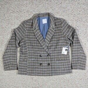 Lauren Conrad Womens Plaid Double Breasted Blazer Size 2X Career Warm Heavy NWT
